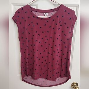 Elle Rose Pink Heart Print Short Sleeve Top